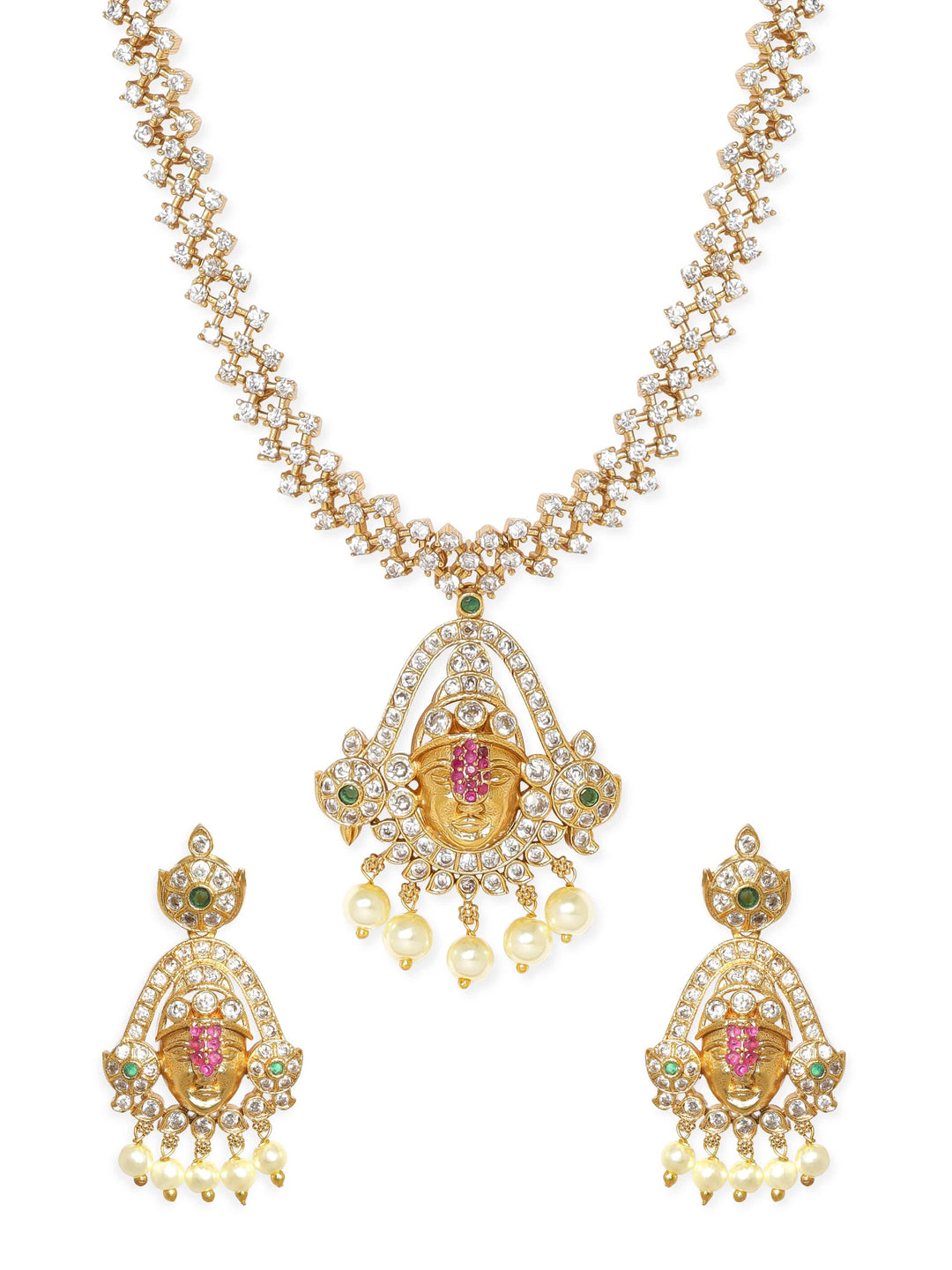 Rubans Elegant Golden AD Necklace Set Jewellery Sets