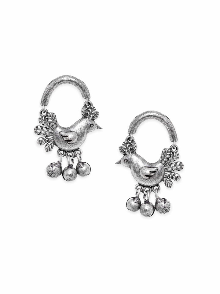 Rubans Enchanting Oxidized Silver Bird Motif Ghungroo Earrings Earrings