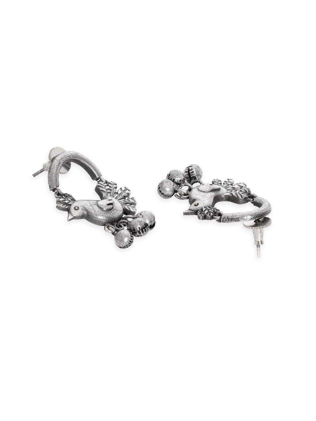 Rubans Enchanting Oxidized Silver Bird Motif Ghungroo Earrings Earrings
