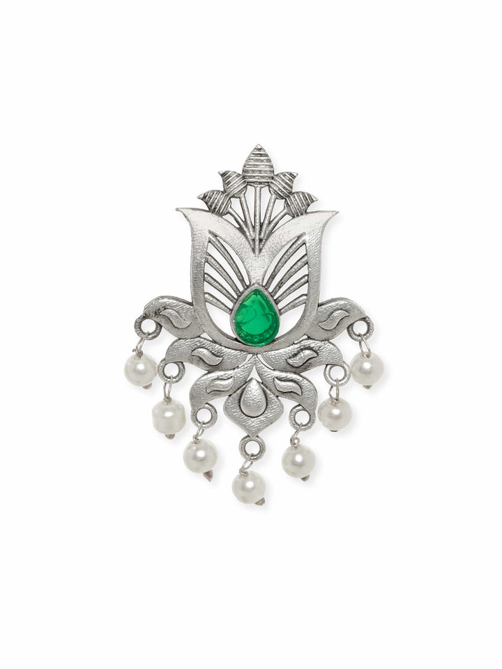 Rubans Enchanting Silver & Green Stone Oxidized Stud Earrings Earrings