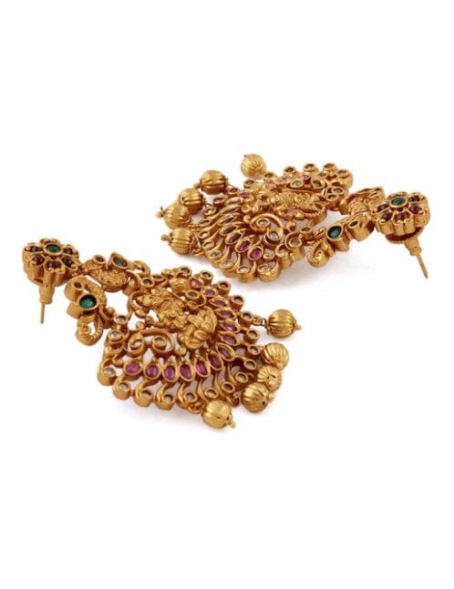 Rubans Finely Handcrafted Gold Plated CZ And Ruby Studded Chandbali Earrings Earrings