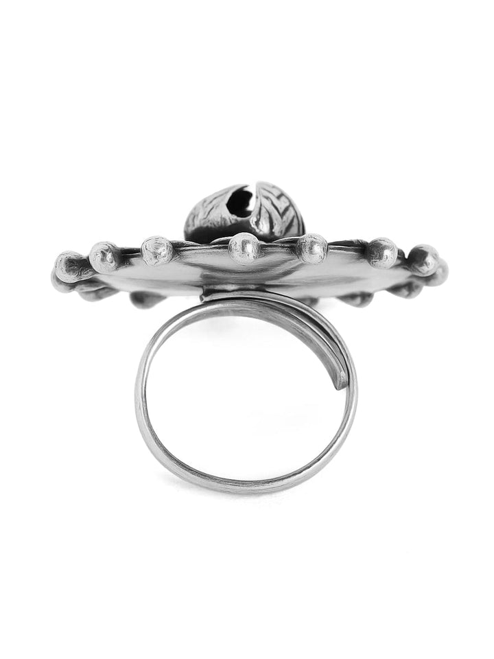 Rubans Floral Oxidised Filigree Handcrafted Silver Plated Ghungru Finger Ring Rings