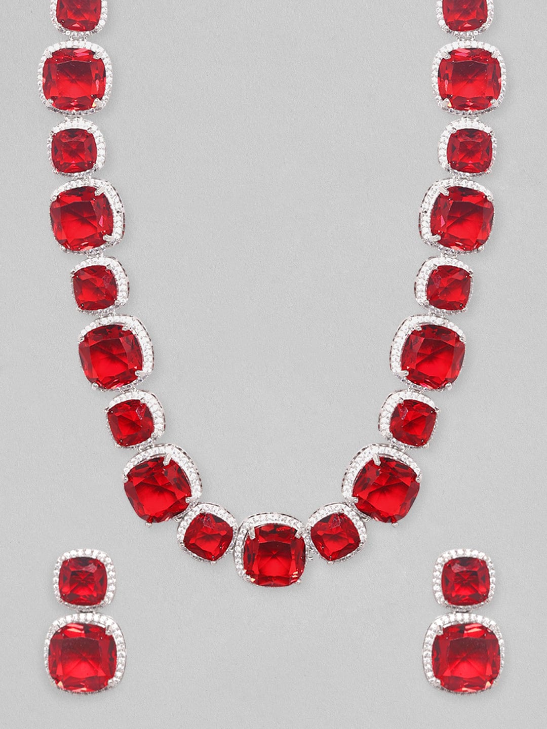 Rubans Fuax Ruby Stone Studded Zircon Jewellery Set Necklace Set