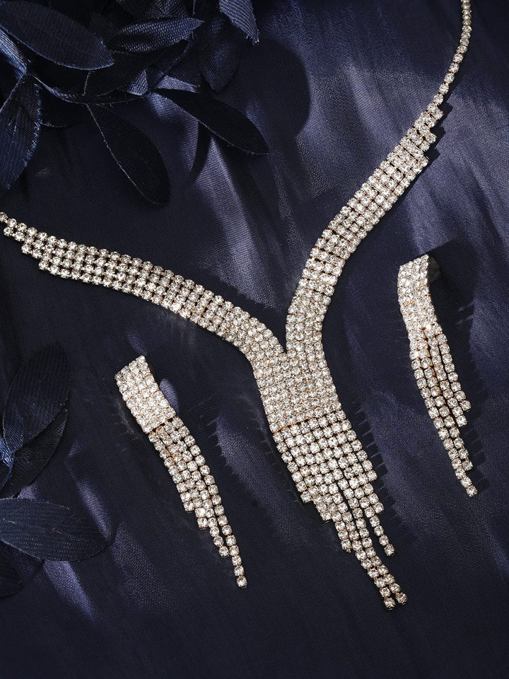 Rubans Gleaming Elegance Gold-Tone Zircon Jewellery Set Jewellery Sets