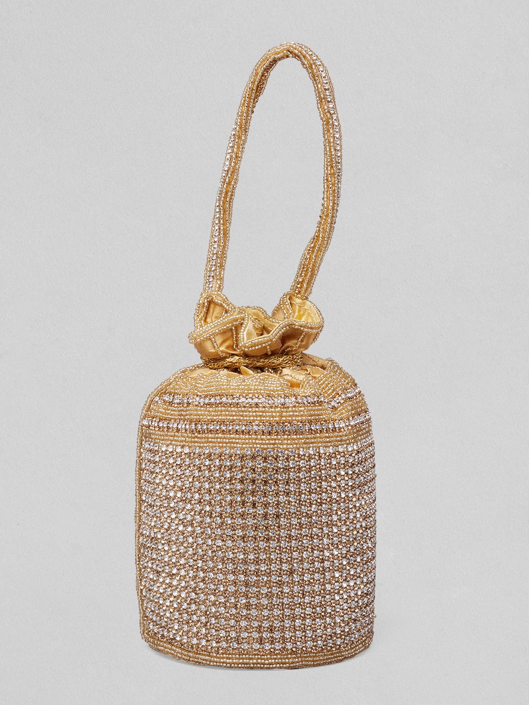 Rubans Gold Coloured Potli Bag With Embroided Design Of Stones. Handbag &amp; Wallet Accessories