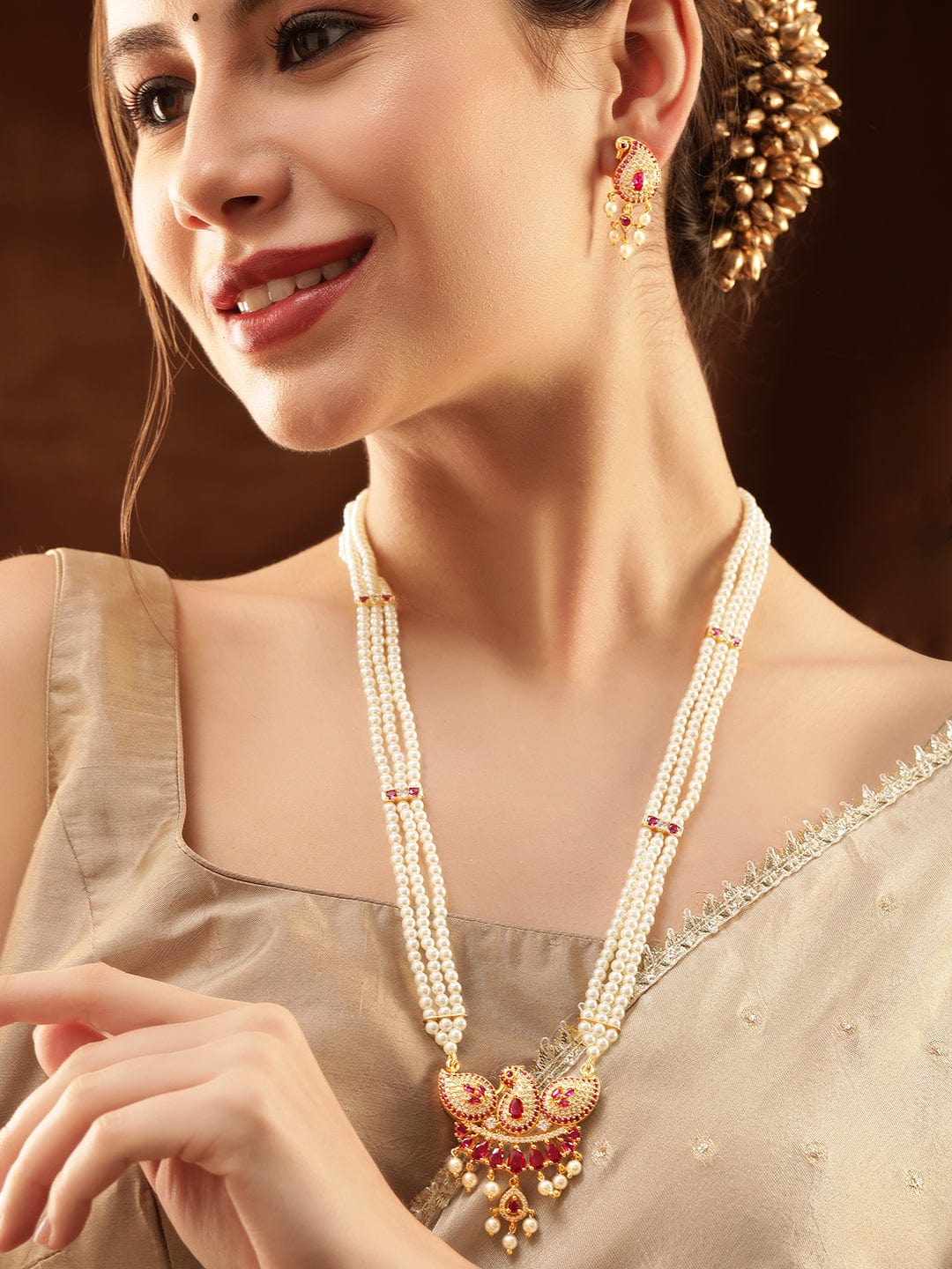 Rubans Gold-Plated American Diamond Stone Studded Jewellery Set Jewellery Sets
