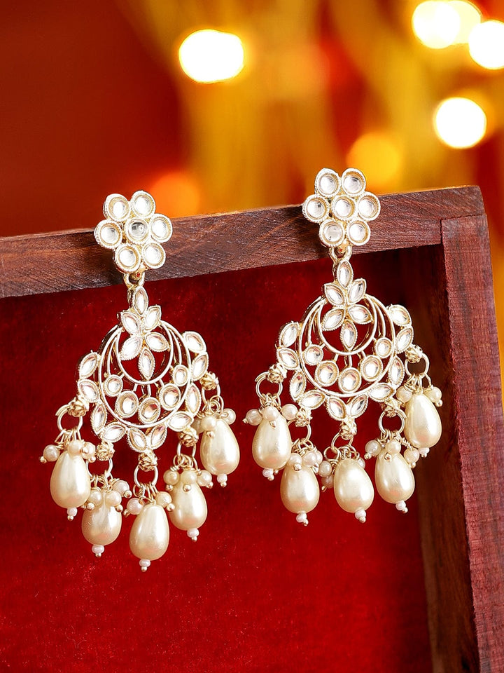 Rubans Gold-Plated Artificial Stones and Beads Studded Jhumkas Earrings Earrings