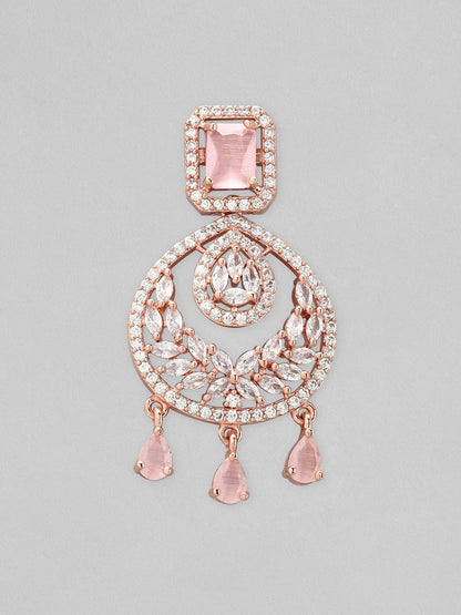 Rubans Gold Plated Chandbali Earrings With Pink American Diamonds Earrings