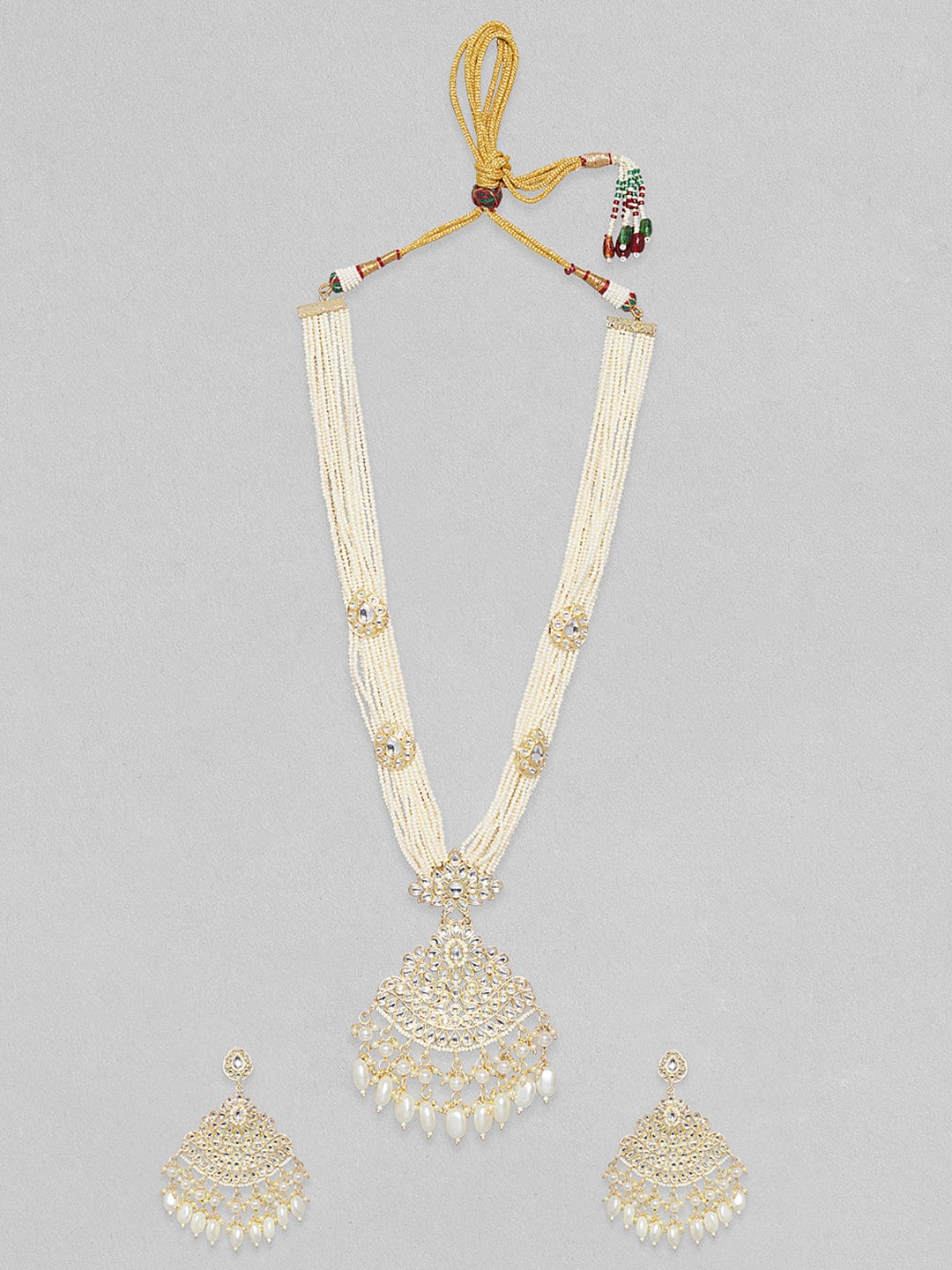 Rubans Gold Plated Classic Kundan Necklace Set With White Beads. Necklace Set