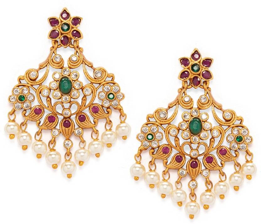 Rubans Gold Plated Elegant Pearl Embellished Drop Earring Earrings