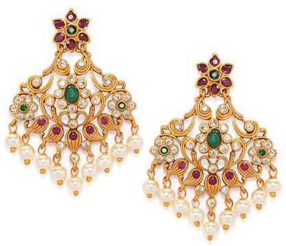 Rubans Gold Plated Elegant Pearl Embellished Drop Earring Earrings
