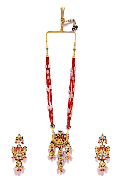 Rubans Gold Plated Enamel Hand Painted Multi- Strand Statement Necklace Set Necklace Set