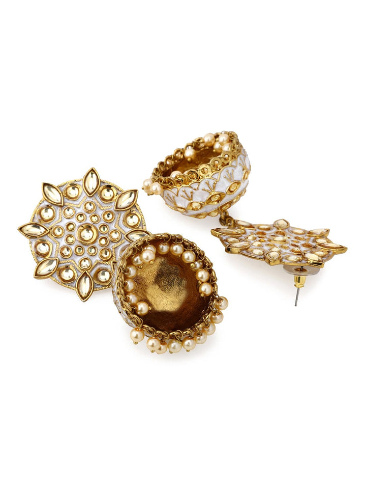Rubans Gold Plated Enamel Kundan Jhumka Earrings Earrings