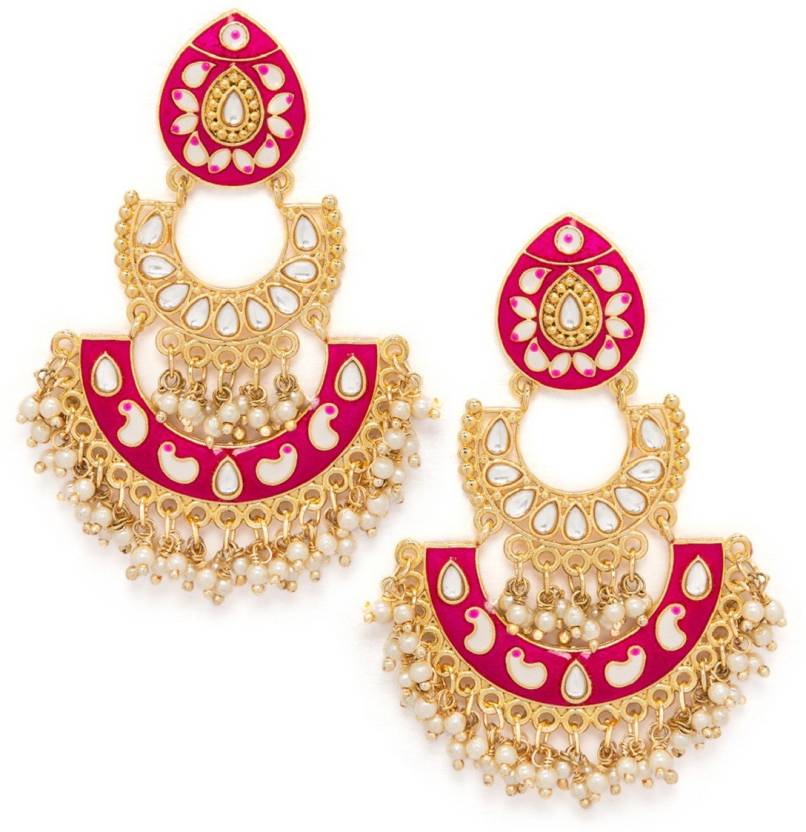 Rubans Gold Plated Enamel Pearl Chandbali Earrings Earrings