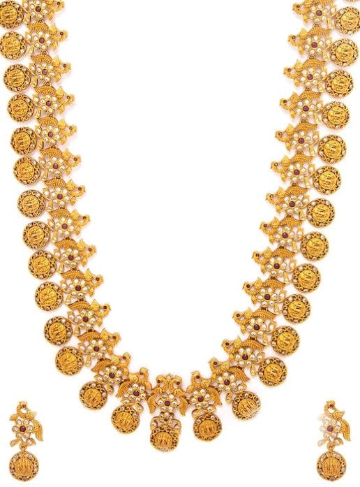 Rubans Gold Plated Fascinating CZ Studded Floral Temple Jewellery Set Necklace Set