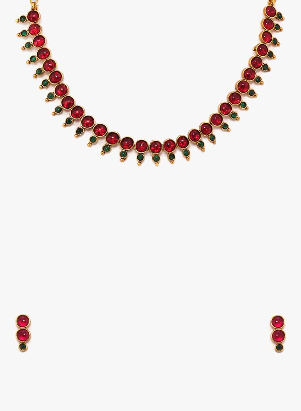 Rubans Gold plated faux ruby and emerald necklace set Necklace Set
