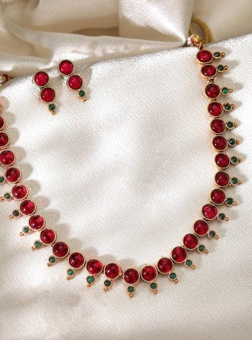 Rubans Gold plated faux ruby and emerald necklace set Necklace Set