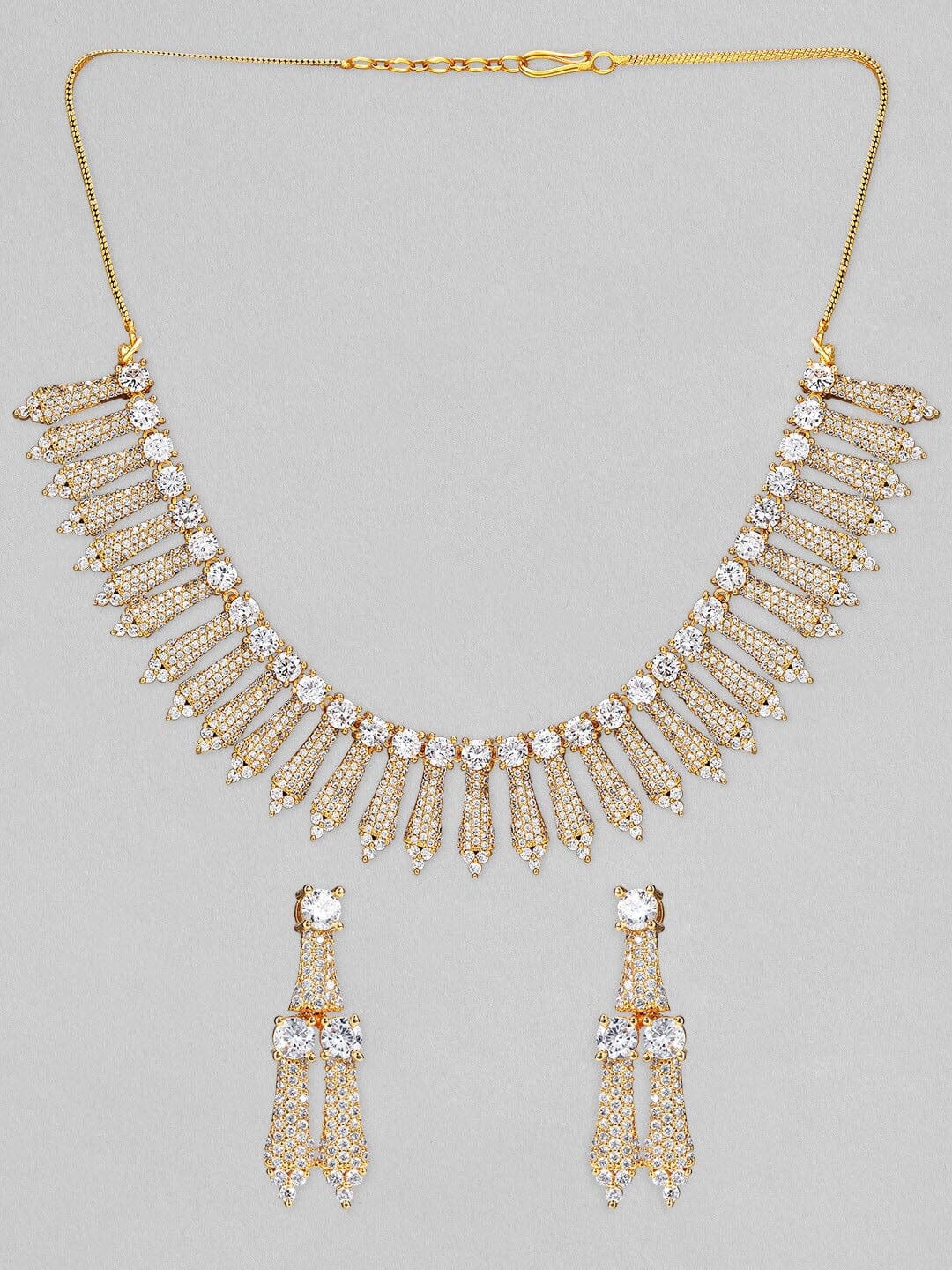 Rubans Gold Plated Handcrafted AD Studded Necklace Set Necklace Set