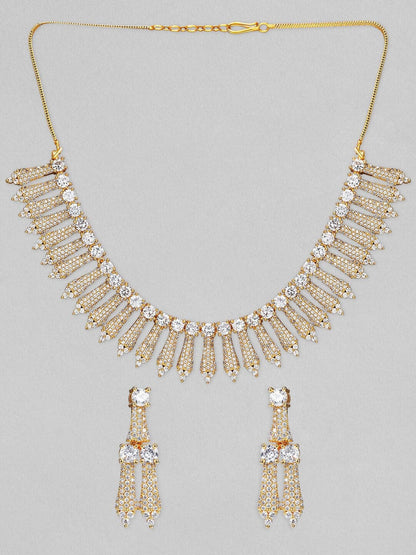Rubans Gold Plated Handcrafted AD Studded Necklace Set Necklace Set