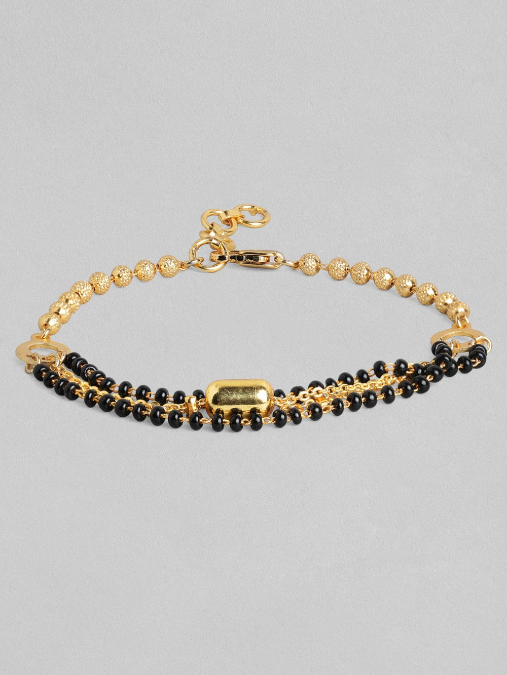 Rubans Gold Plated Handcrafted Black Beads Layered Bracelet Bangles & Bracelets