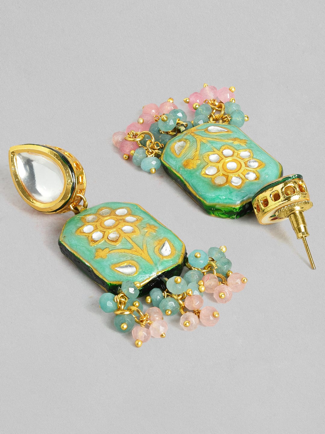 Rubans Gold Plated Handcrafted Enamel &amp; Kundan Pink Beads Necklace Set Necklace Set