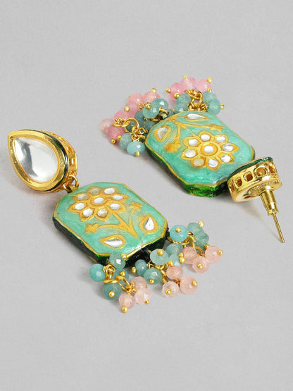 Rubans Gold Plated Handcrafted Enamel &amp; Kundan Pink Beads Necklace Set Necklace Set