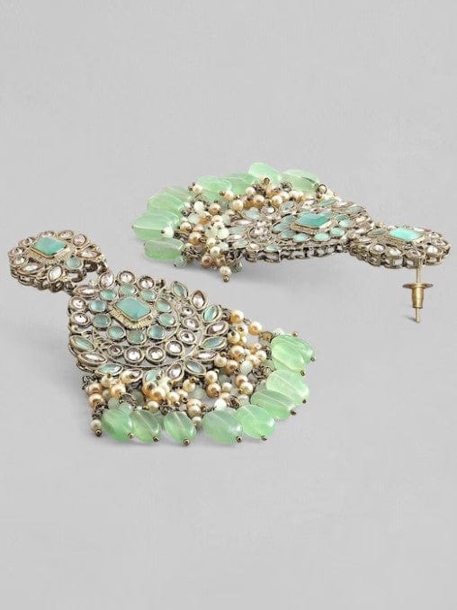 Rubans Gold Plated Handcrafted Kundan & Green Enamelled Beads Chandbali Earrings Earrings