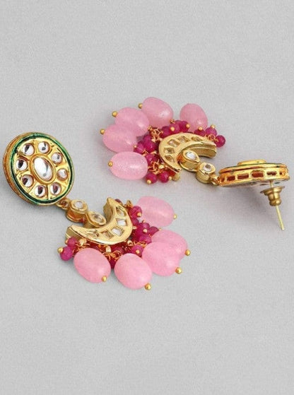 Rubans Gold Plated Handcrafted Kundan &amp; Pink Gem Stone Choker Set Necklace Set