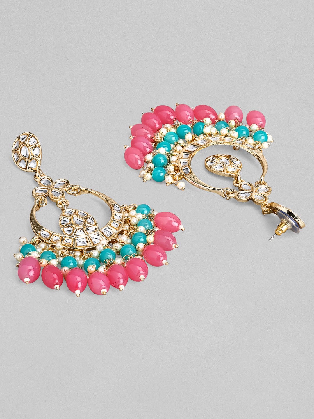 Lotus BluePink Enamel Pearl Diamond Dangler Earrings