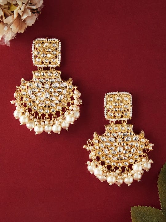 Rubans Gold Plated Handcrafted Kundan with Pearls Chandbali Earrings Earrings