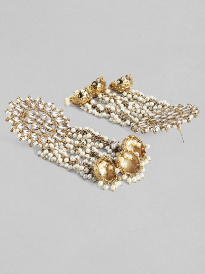 Rubans Gold Plated Handcrafted Kundan with Pearls Embellished Multi Jhumka Earrings Earrings