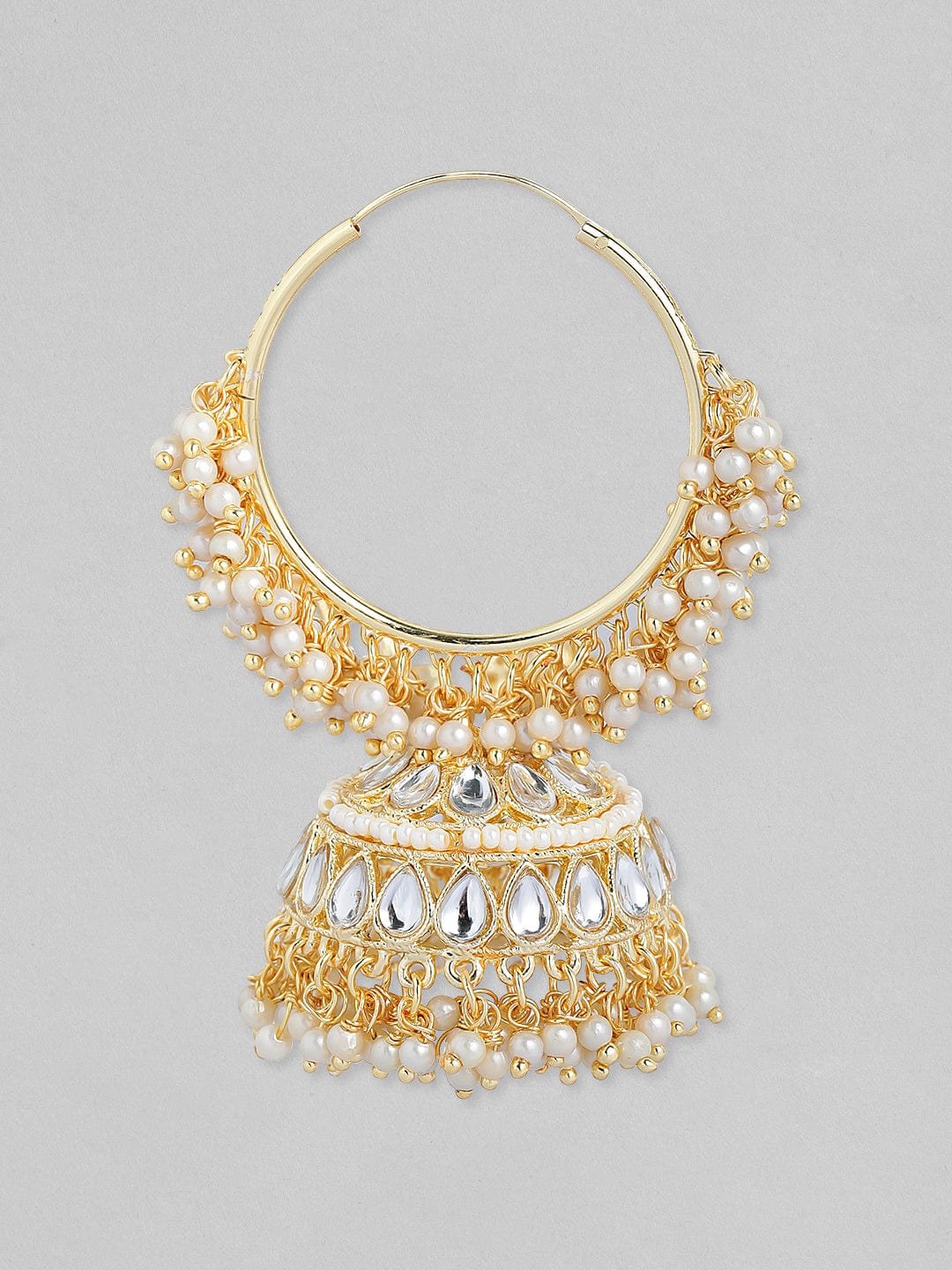 Rubans Gold Plated Handcrafted Kundan with White Pearls Jhumka Earrings Earrings