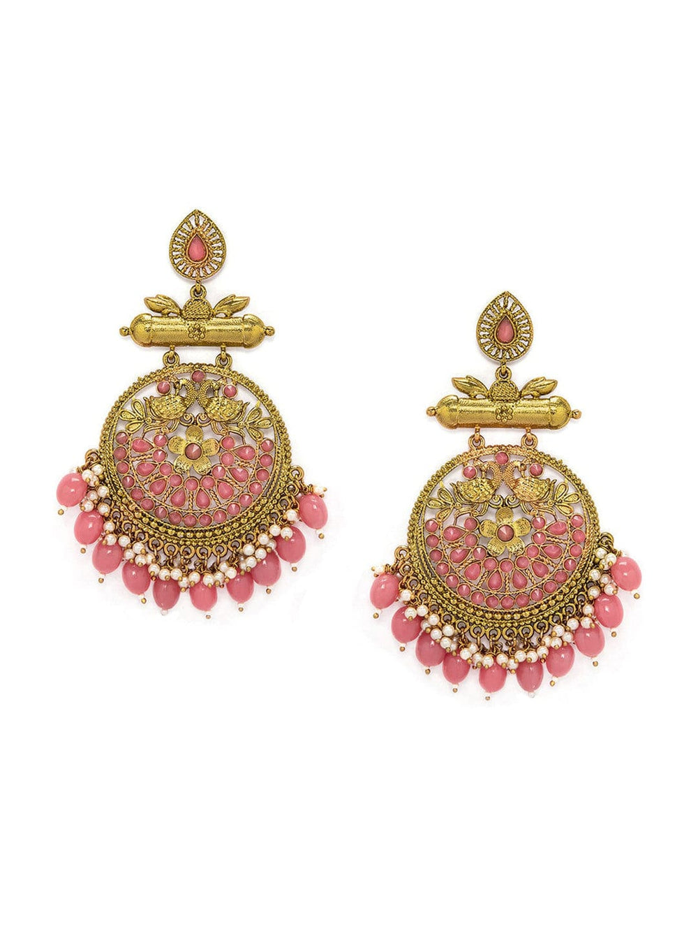 Rubans Gold Plated Handcrafted Pearl Statement Chandbali Earrings Earrings