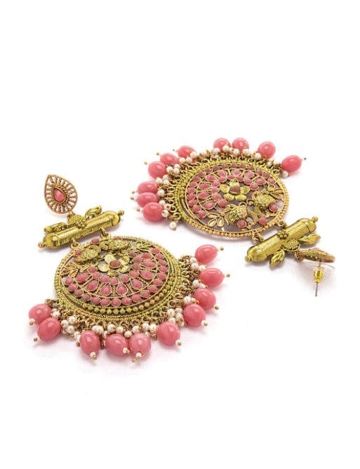 Rubans Gold Plated Handcrafted Pearl Statement Chandbali Earrings Earrings
