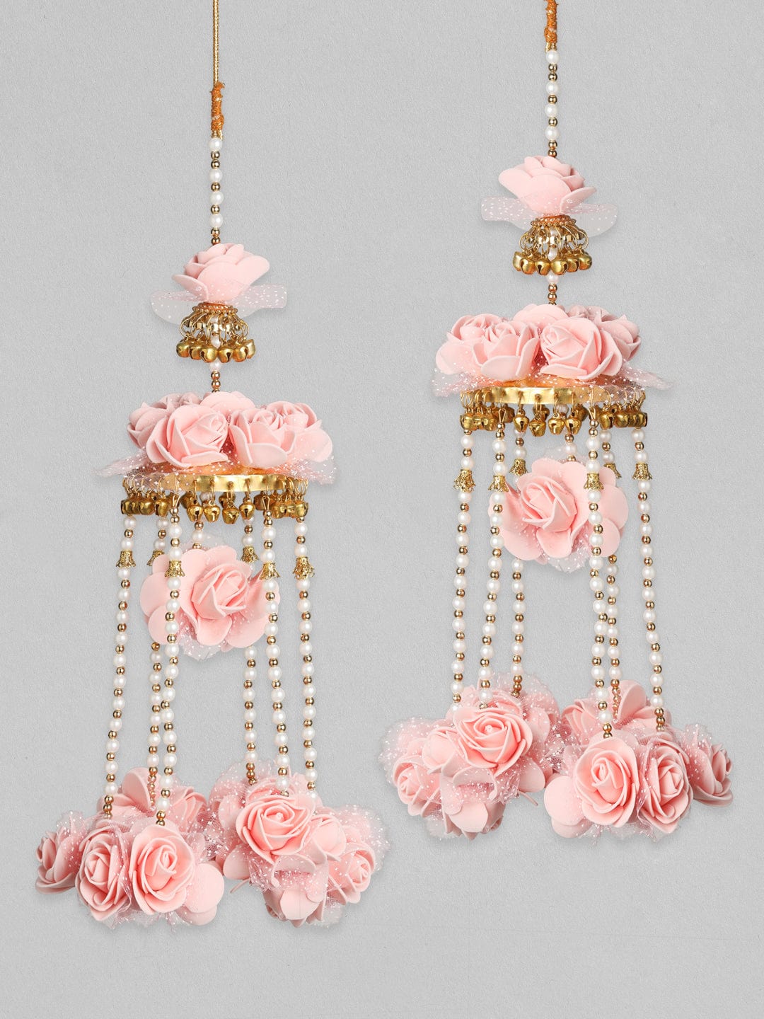 Rubans Gold Plated Handcrafted Pink Floral Bridal Layered Kaleera Set kaleera