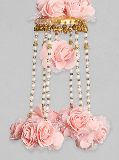 Rubans Gold Plated Handcrafted Pink Floral Bridal Layered Kaleera Set kaleera