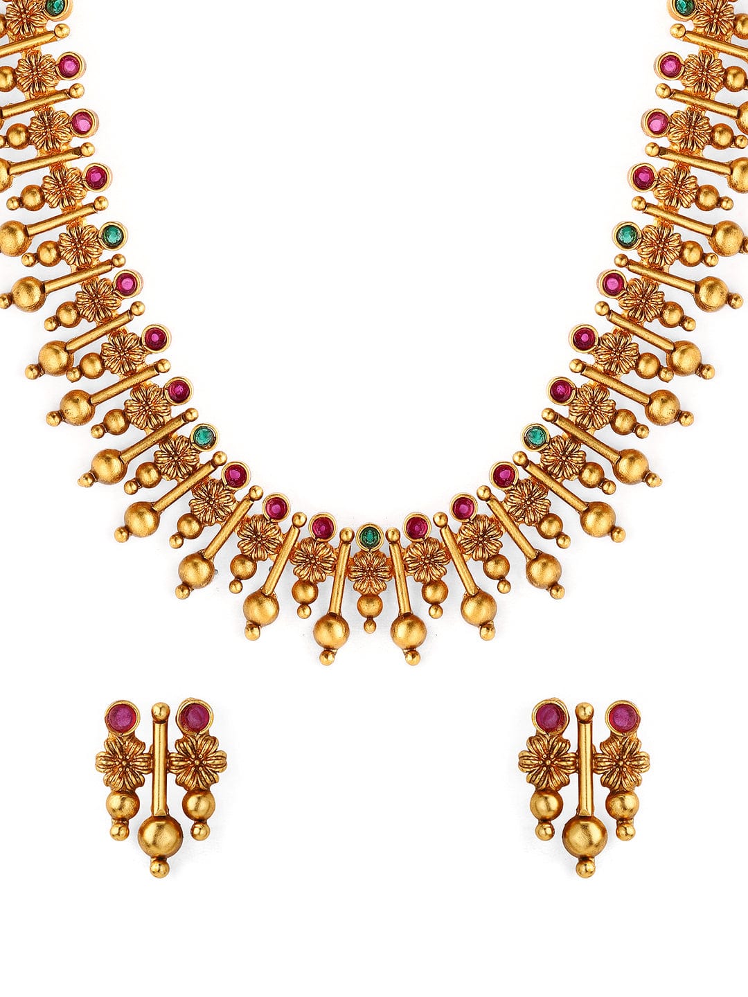 Rubans Gold Plated Handcrafted Temple Necklace Set Necklace Set