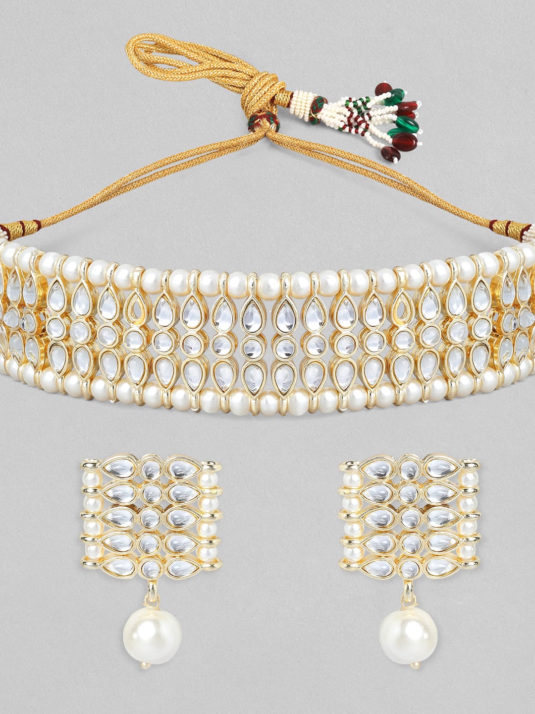 Rubans Gold Plated Handcrafted White Pearl Choker Set Necklace Set