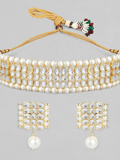 Rubans Gold Plated Handcrafted White Pearl Choker Set Necklace Set