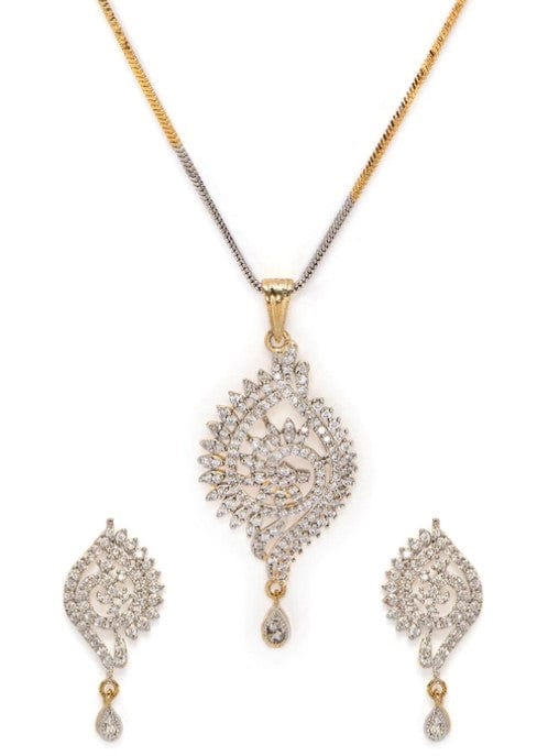 Rubans Gold Plated Handcrafted¬† Zircon Stone Studded Peacock Necklace Set Necklace Set