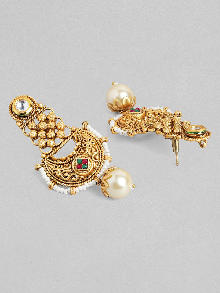 Rubans Gold Plated Heavy Pendant Beige Pearl Necklace Set Necklace Set