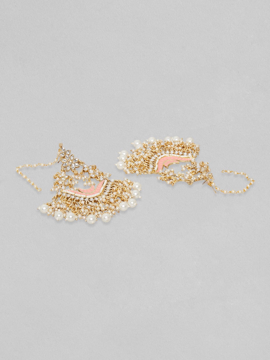 Rubans Gold Plated Kundan Earrings With Pink Enamel And Pearls Earrings