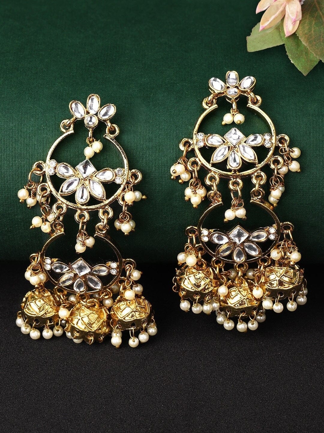 Rubans Gold Plated Kundan Jhumka Earrings Earrings