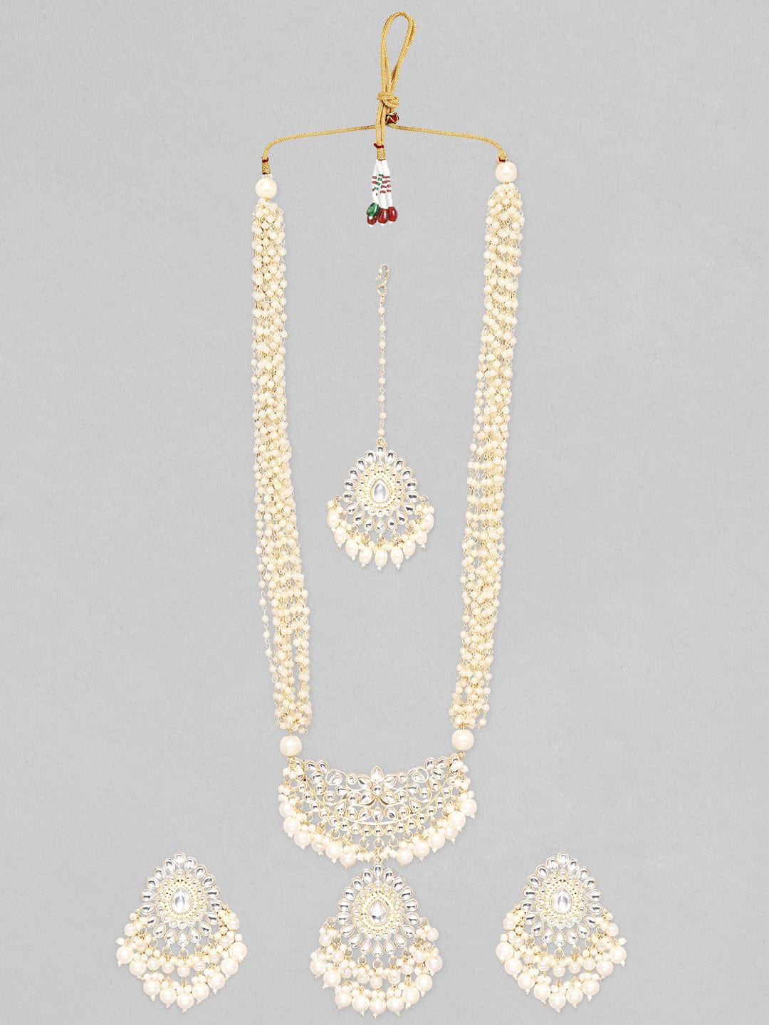 Rubans Gold Plated Kundan stones with Pearl Beaded Jewellery Set Necklace Set