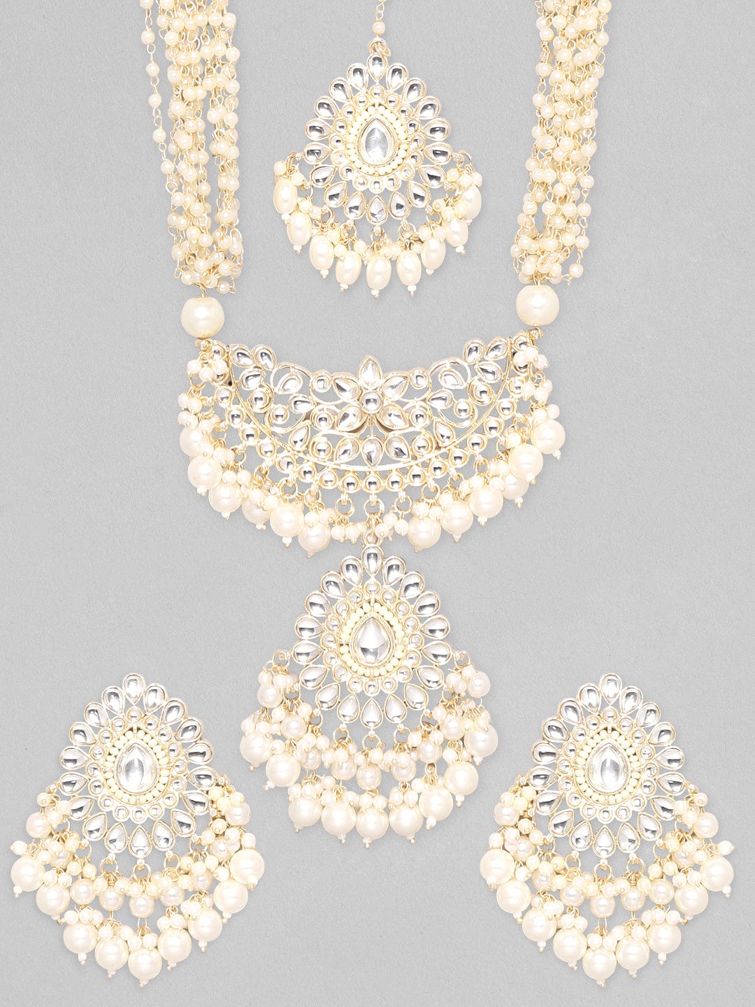 Rubans Gold Plated Kundan stones with Pearl Beaded Jewellery Set Necklace Set