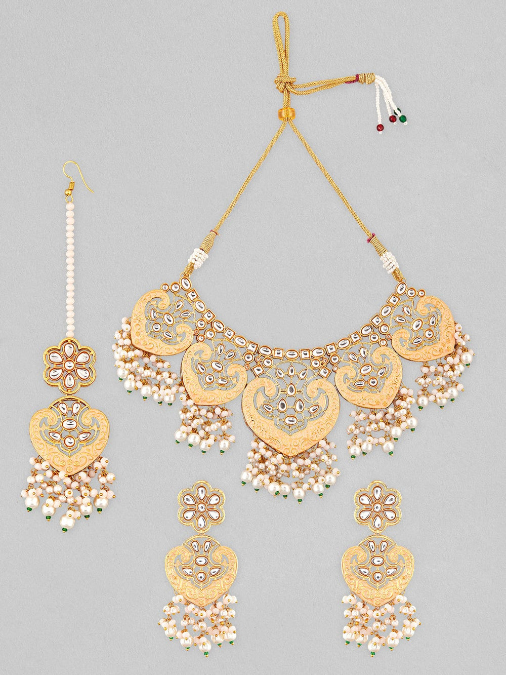 Rubans Gold Plated Kundan Studded Necklace With Enamel And Beads. Necklace Set