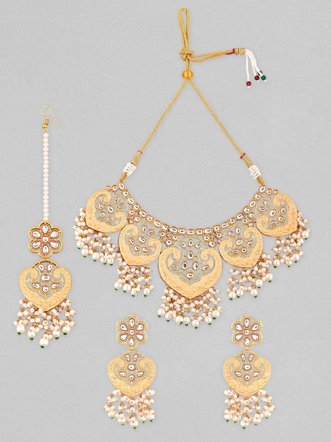 Rubans Gold Plated Kundan Studded Necklace With Enamel And Beads. Necklace Set