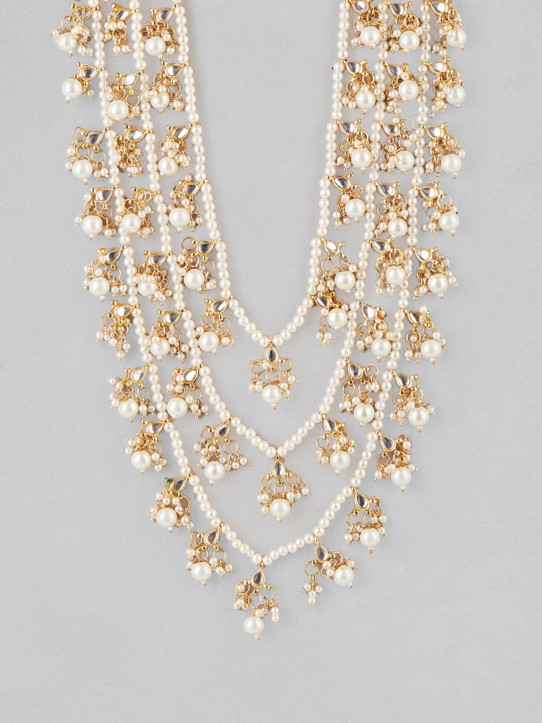 Rubans Gold Plated Layered Necklace With Pearl Design. Chain &amp; Necklaces