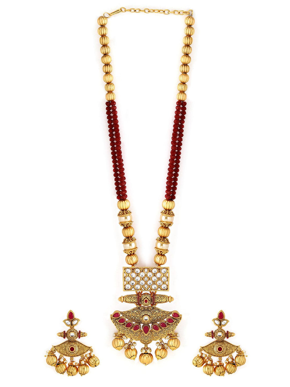 Rubans Gold Plated Maroon Color Stone Necklace Set Necklace Set