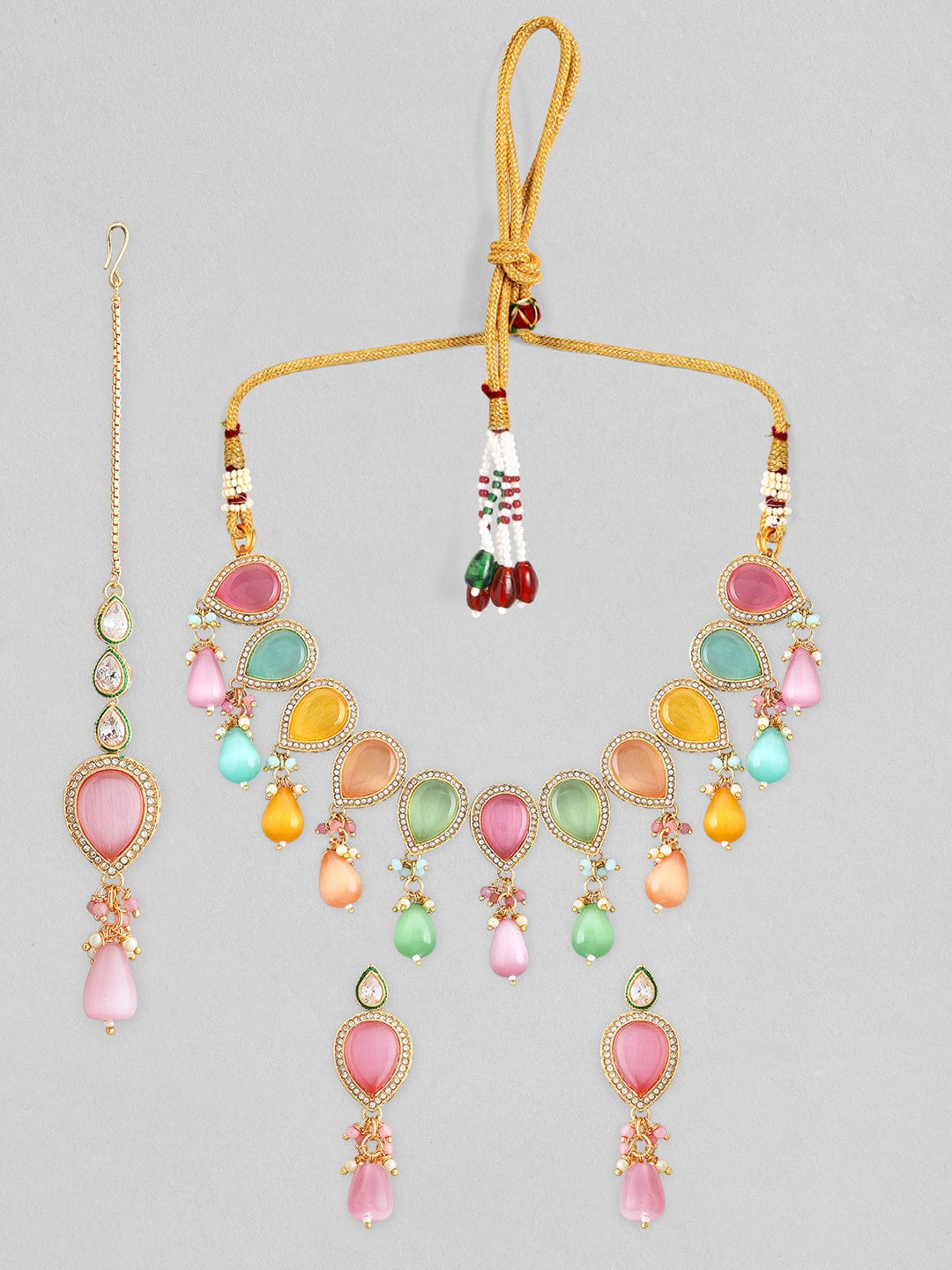 Rubans Gold Plated Necklace Set With Multicoloured Stones And Beads. Necklace Set